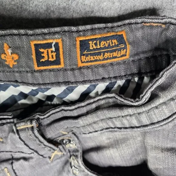 Rock Revival Kleven Relaxed‎ Straight Denim Jeans Mens 36 x 28 Gray